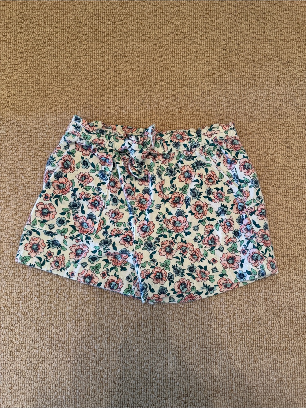 J. Crew Factory Cream Shorts with Pink and Green Floral Print